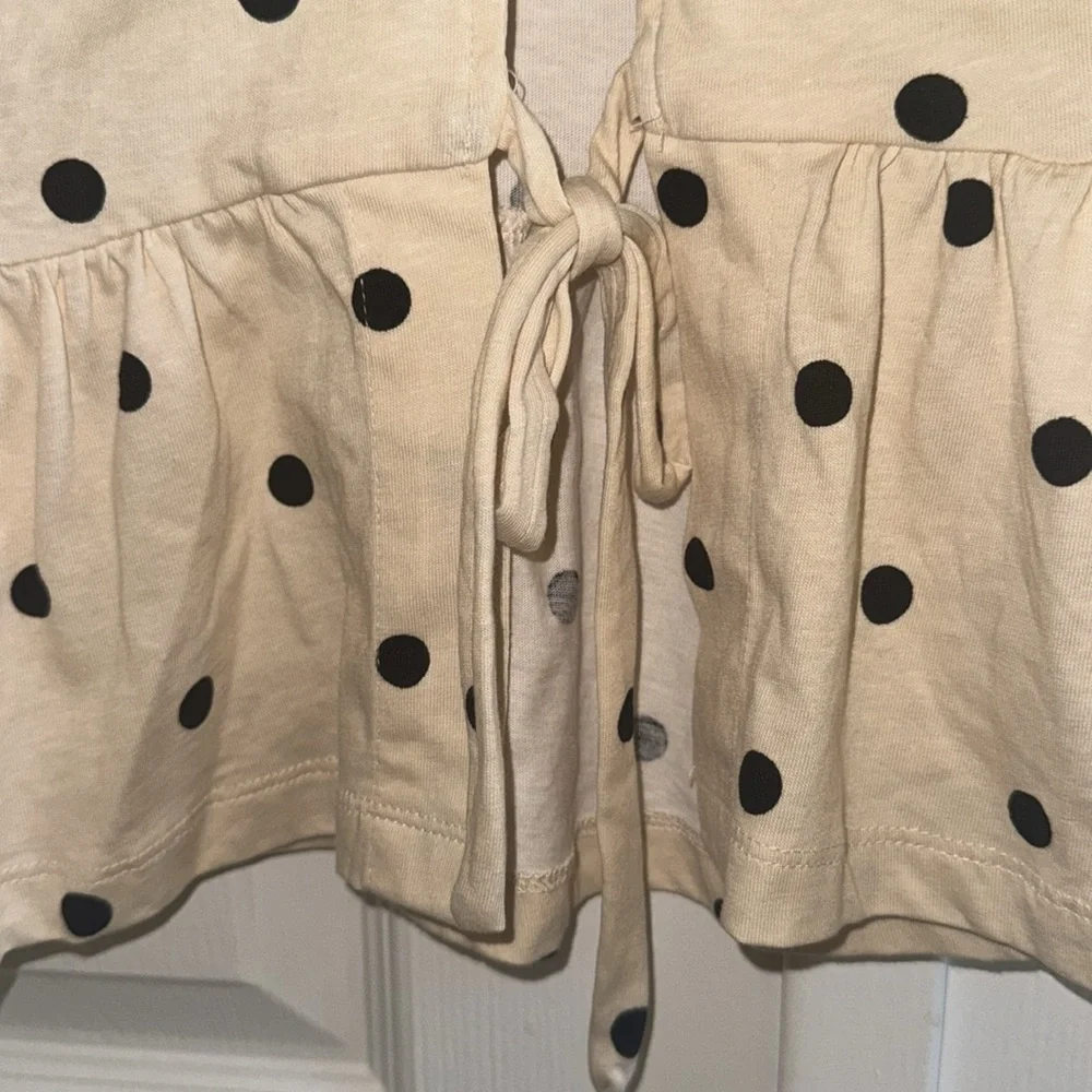 NWOT Anthropologie Cream Polka Dot Women's Peplum Linen Tie-Front Bubble Top - Picture 6 of 7